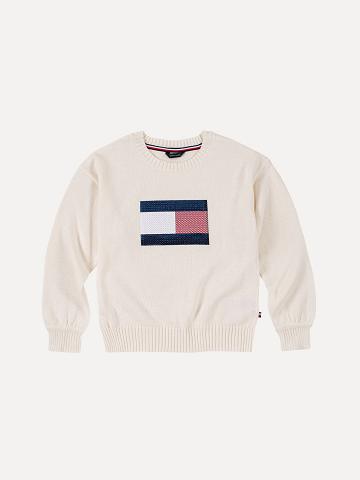 Lány Tommy Hilfiger Little Flag Pulóverek Fehér | HU 1885GSO